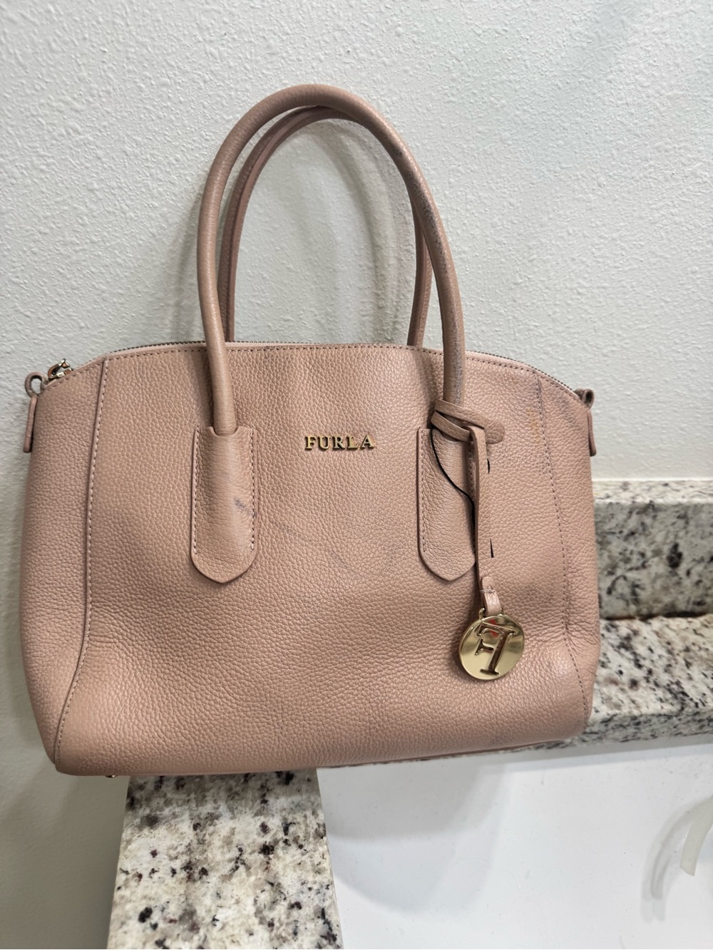 Furla Tessa authentic Pebble Leather Satchel outer stains